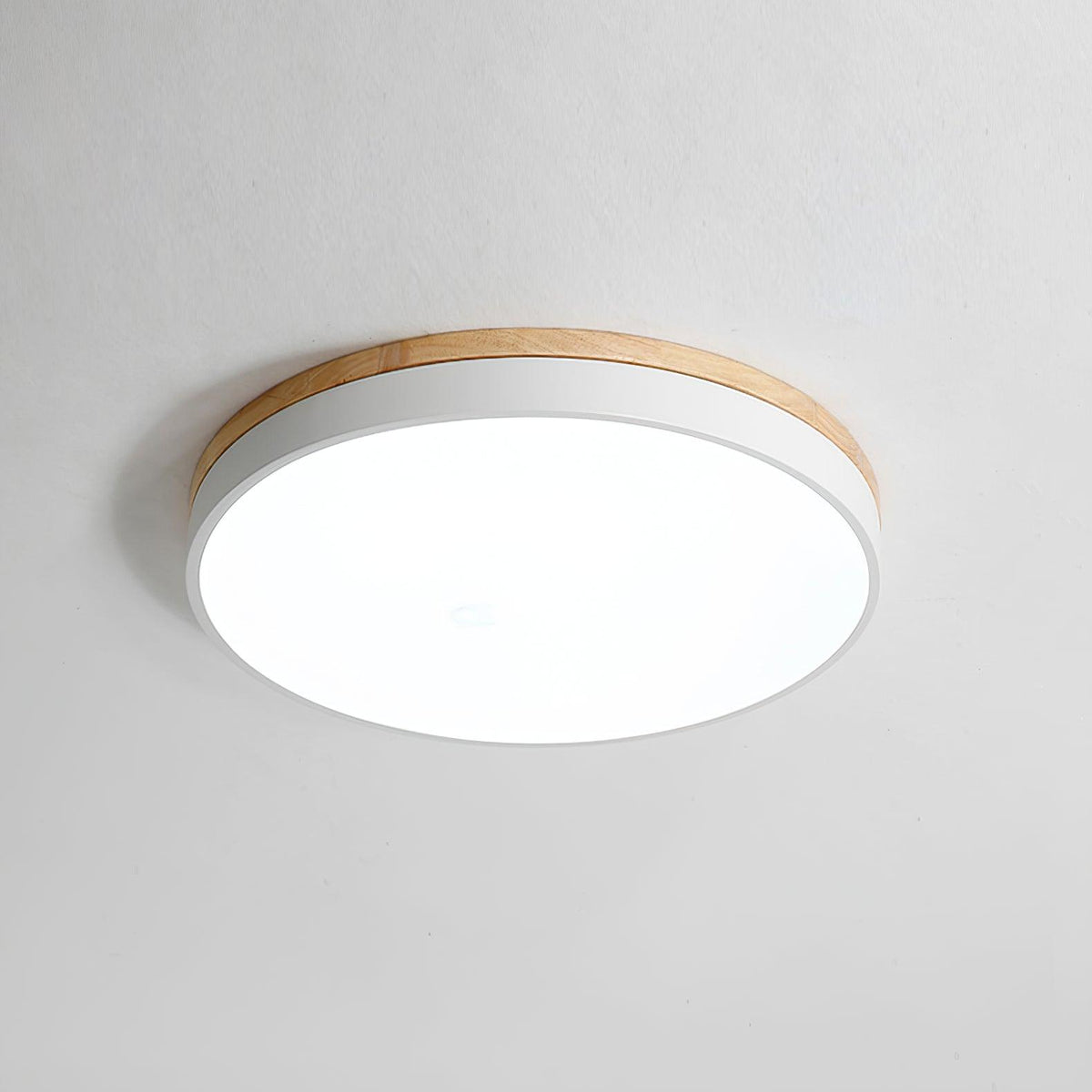 Daelis lámpara de techo Redonda blanca con madera