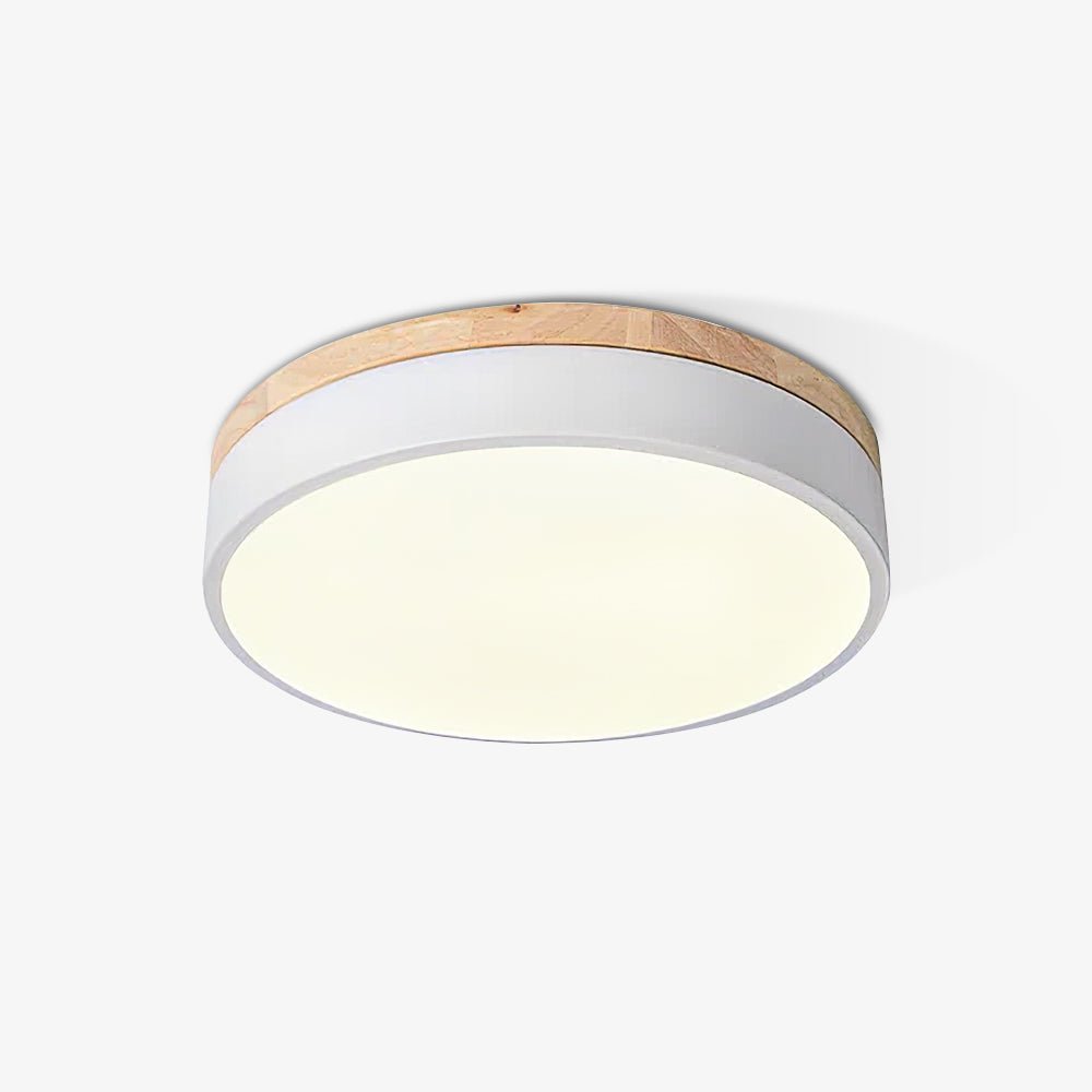 Daelis lámpara de techo Redonda blanca con madera