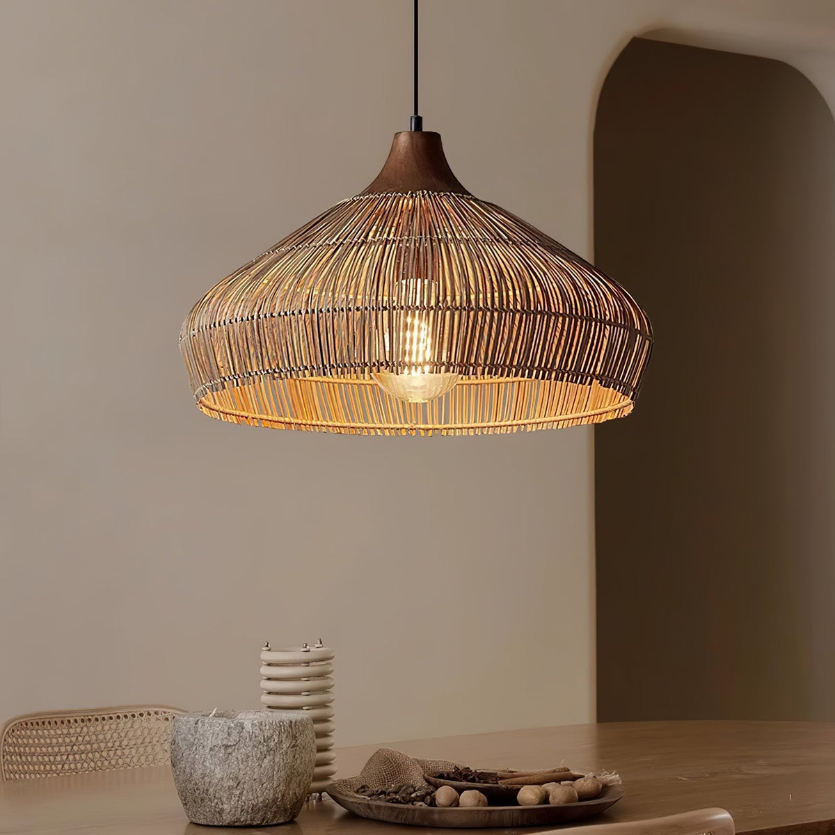 Lythean lámpara colgante elegancia Art de ratán y madera
