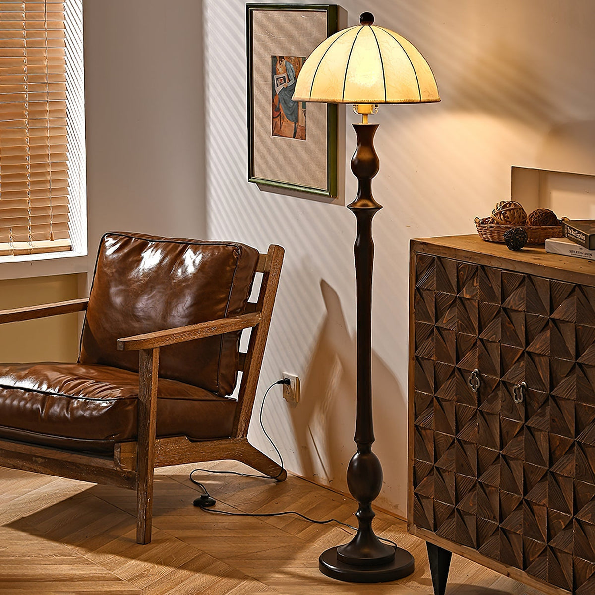 Syliora lámpara de pie Vintage de madera