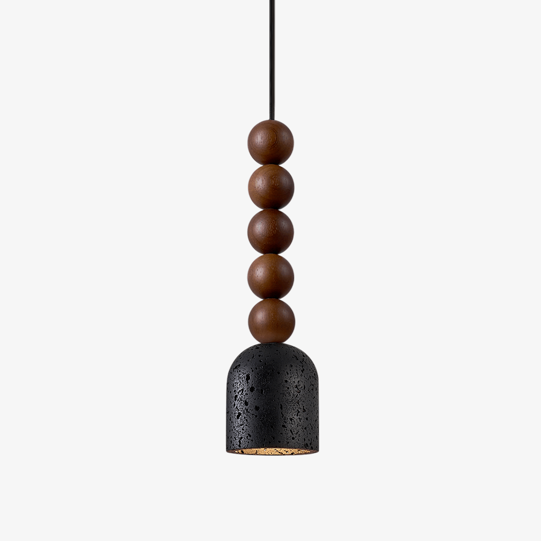 Tavirine lámpara colgante con bolas de madera y pantalla de travertino