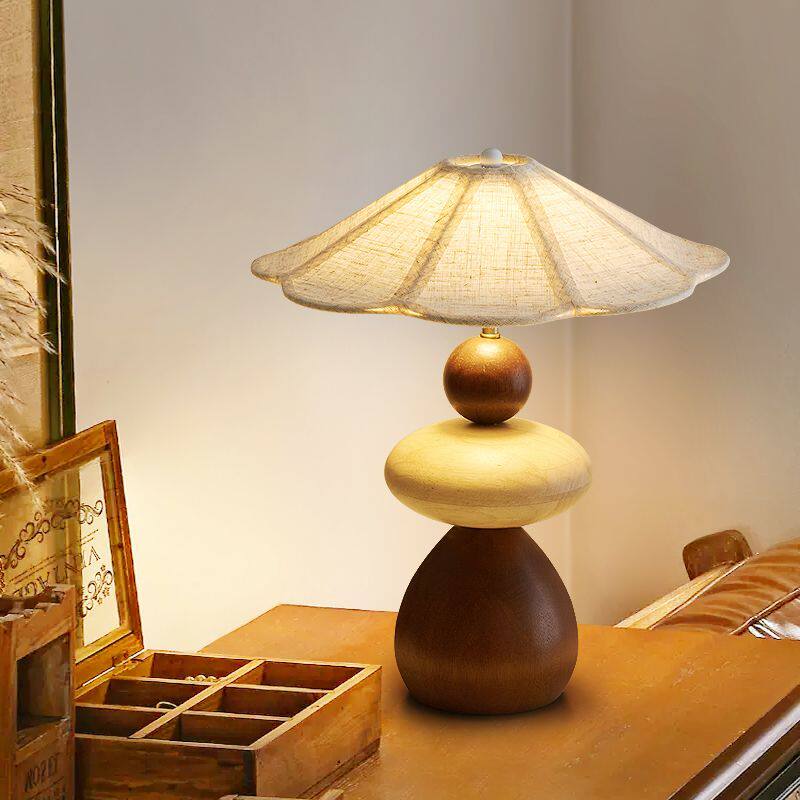 Sylvona lámpara de mesa de madera con pantalla de piedra