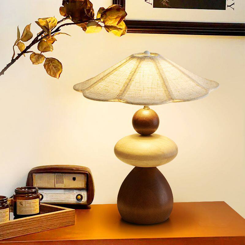 Sylvona lámpara de mesa de madera con pantalla de piedra
