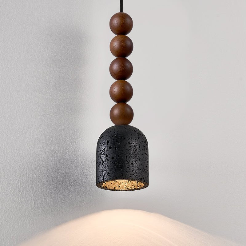 Tavirine lámpara colgante con bolas de madera y pantalla de travertino