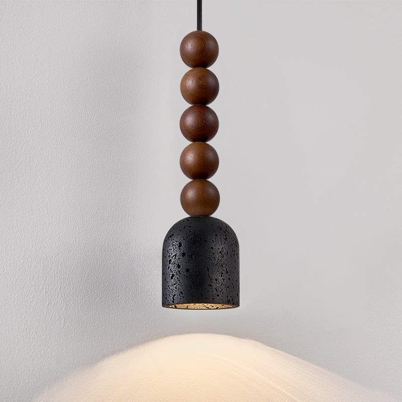 Tavirine lámpara colgante con bolas de madera y pantalla de travertino