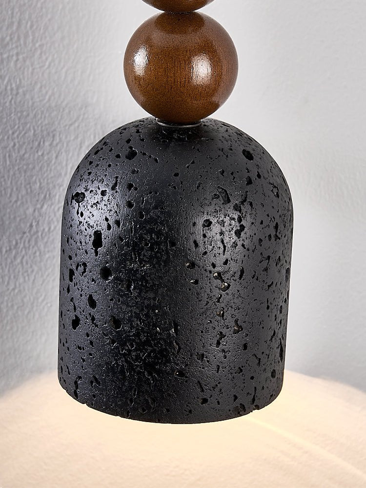Tavirine lámpara colgante con bolas de madera y pantalla de travertino