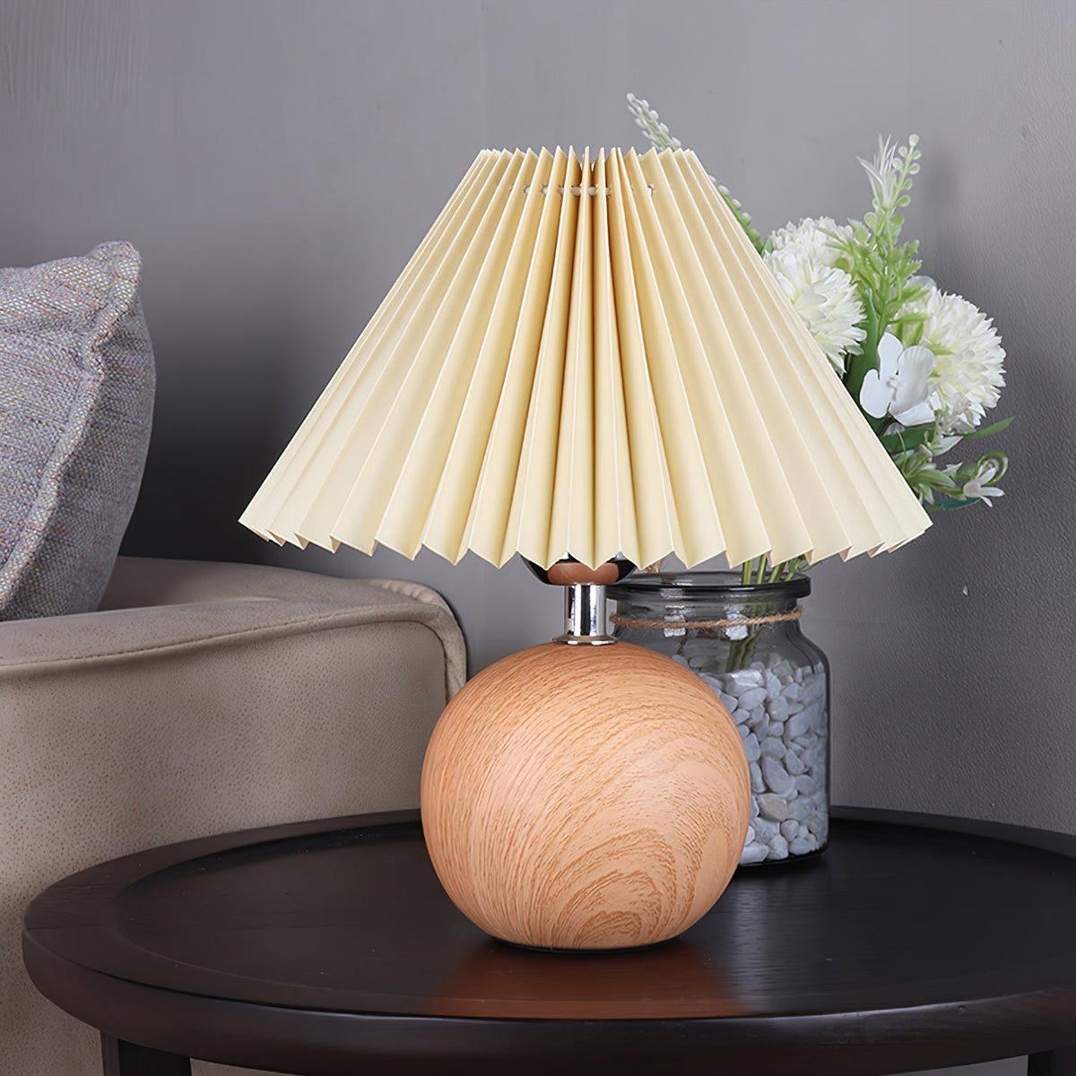 Zesilon lámpara de mesa de bola de madera