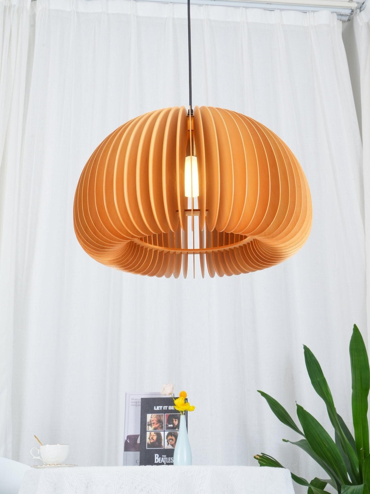 Doren lámpara colgante de madera cúpula calabaza nórdica
