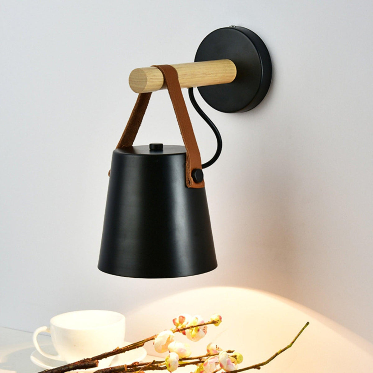 Virixon aplique de pared de madera y cuero