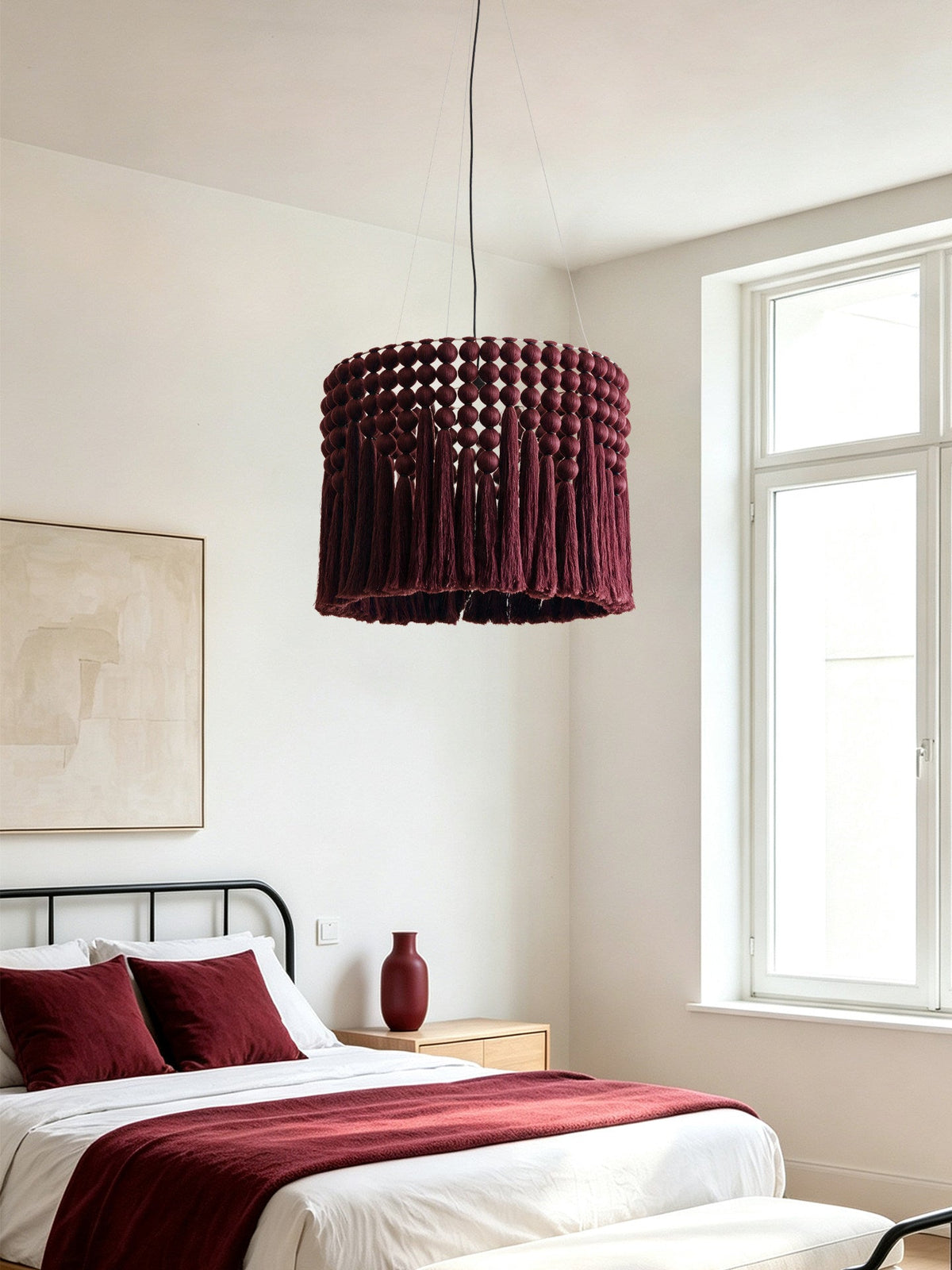 Verleigh Lámpara colgante de macramé con borlas