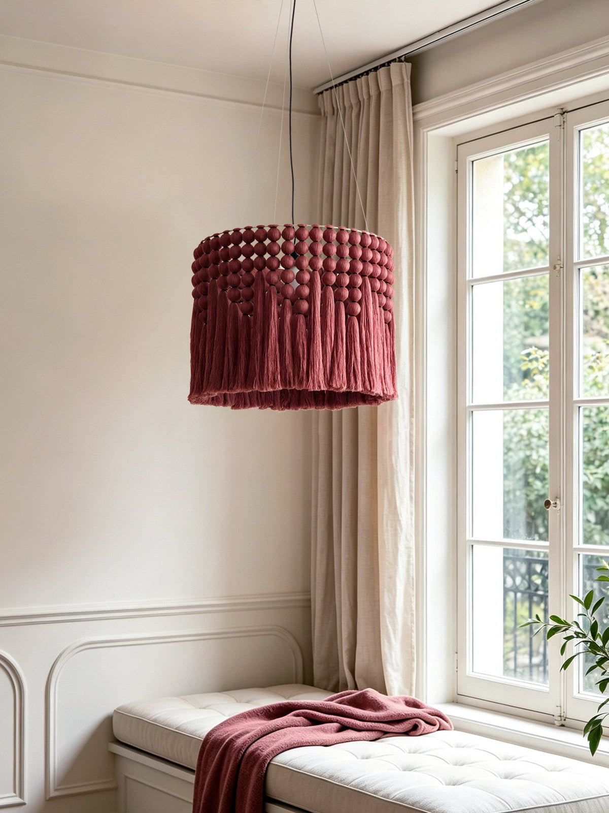 Verleigh Lámpara colgante de macramé con borlas