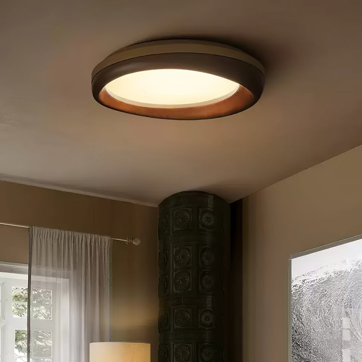 Eurtheara lámpara de techo de vidrio y madera orgánica