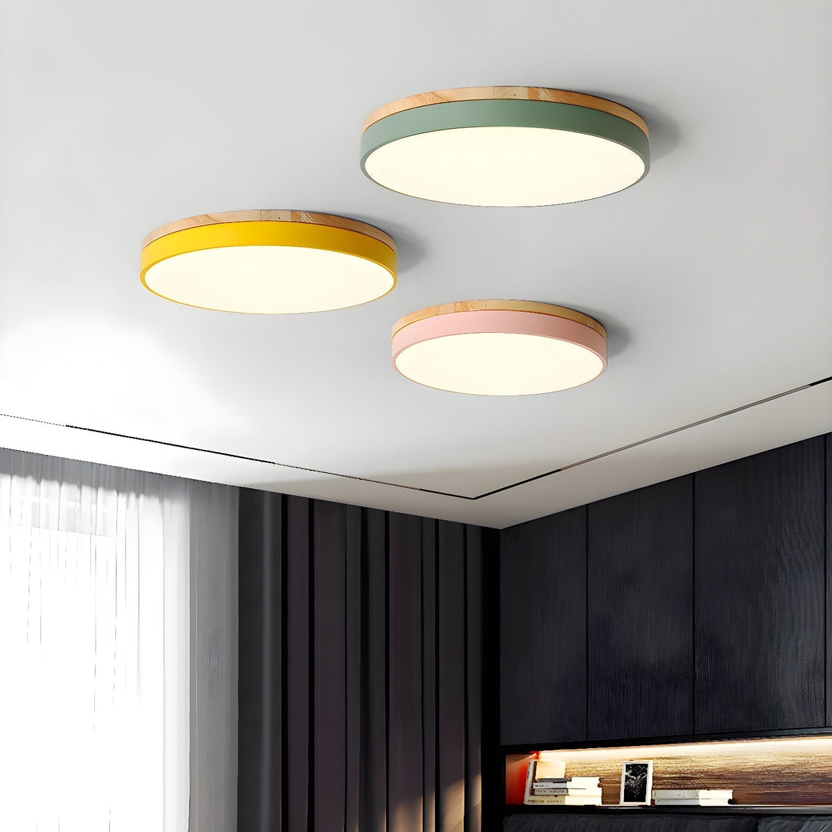 Mireth lámpara de techo circular de madera gris moderna minimalista