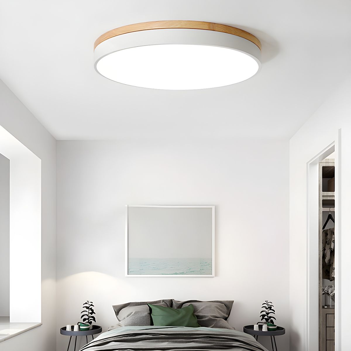 Mireth lámpara de techo circular de madera gris moderna minimalista