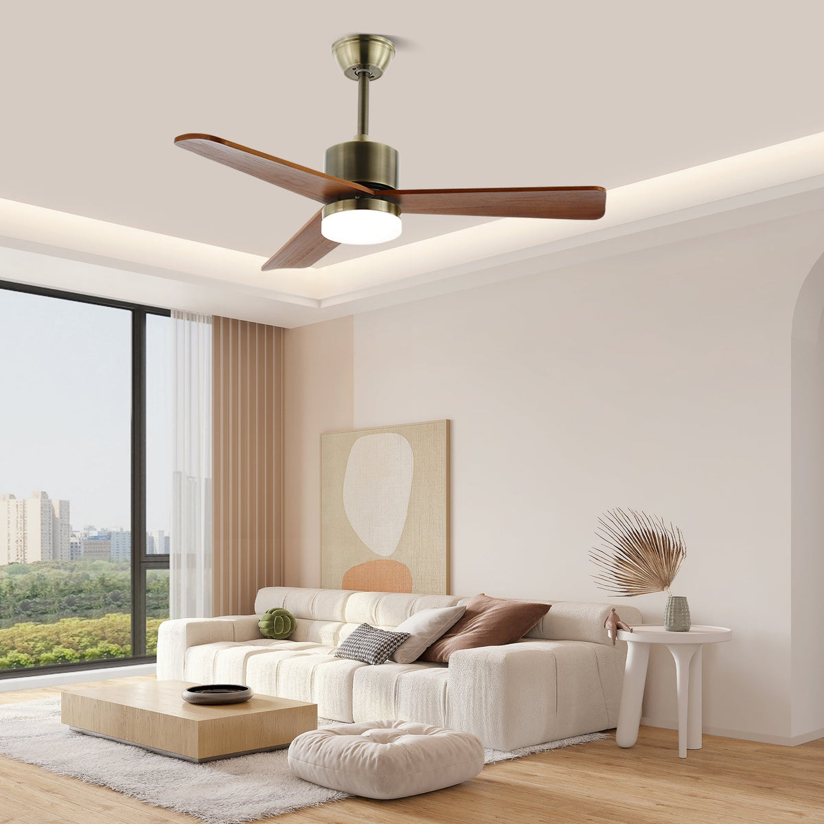 Ventio ventilador de techo con luz minimalista en madera y plata