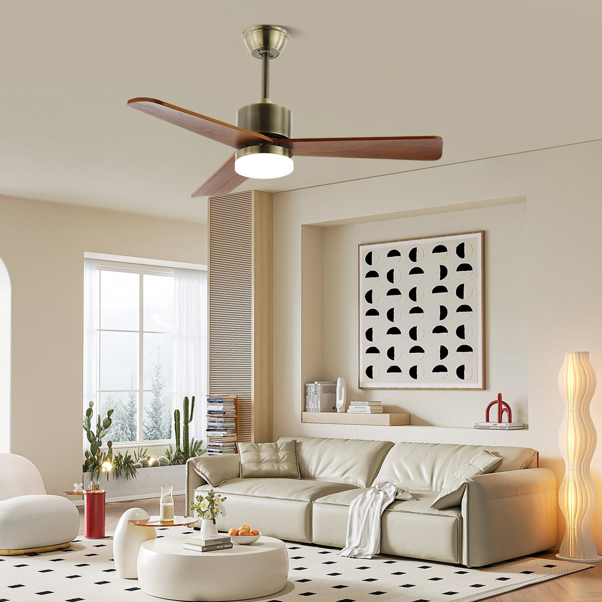 Ventio ventilador de techo con luz minimalista en madera y plata