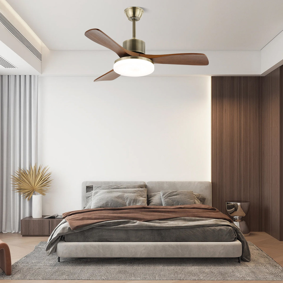 Ventio ventilador de techo con luz minimalista en madera y plata