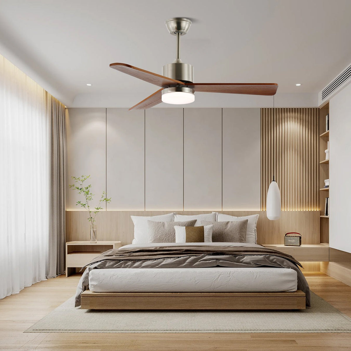 Ventio ventilador de techo con luz minimalista en madera y plata