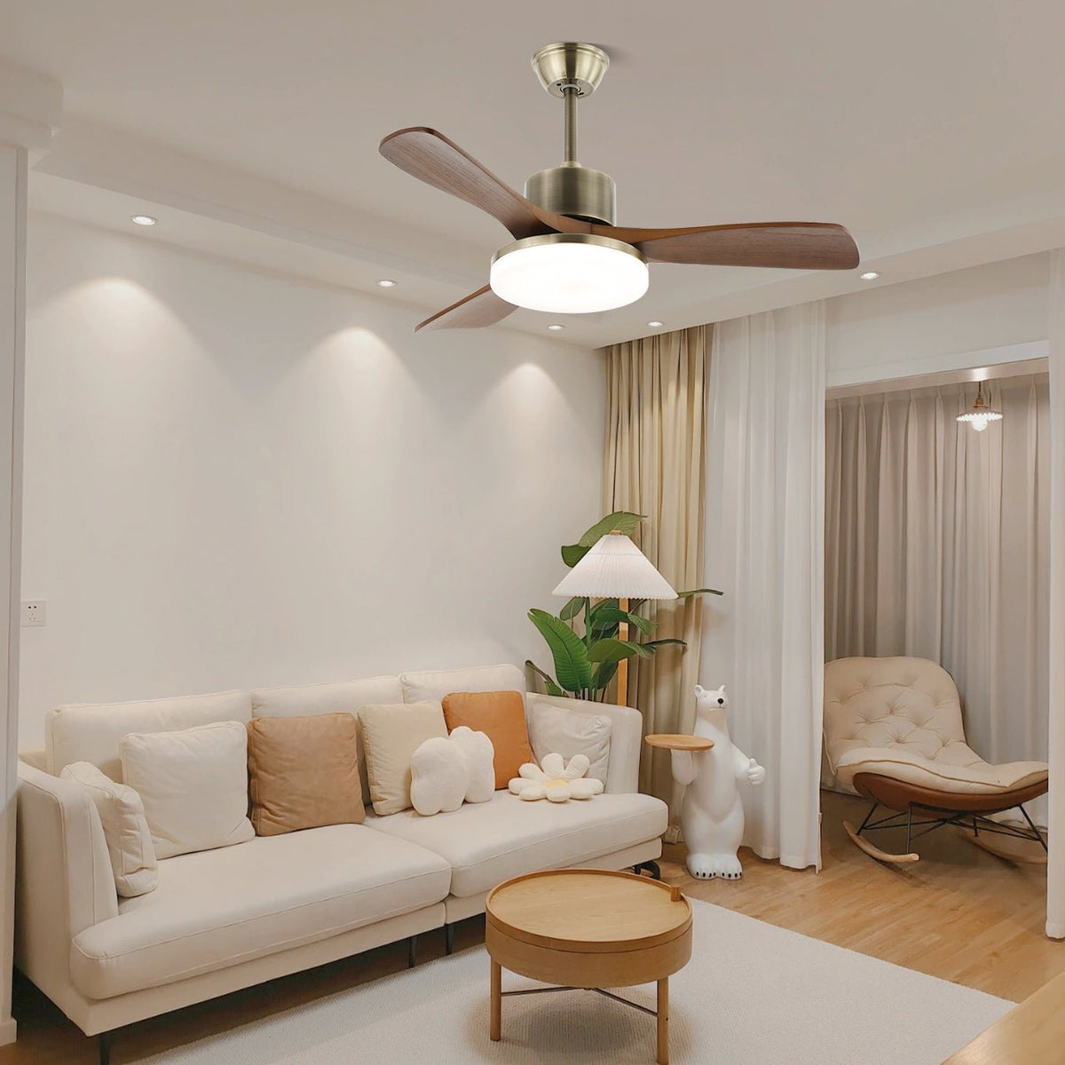Ventio ventilador de techo con luz minimalista en madera y plata