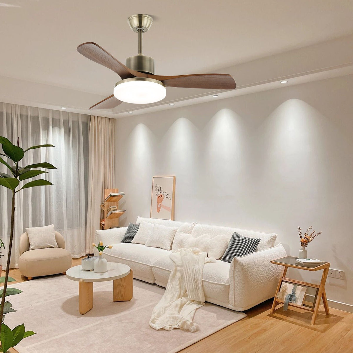 Ventio ventilador de techo con luz minimalista en madera y plata