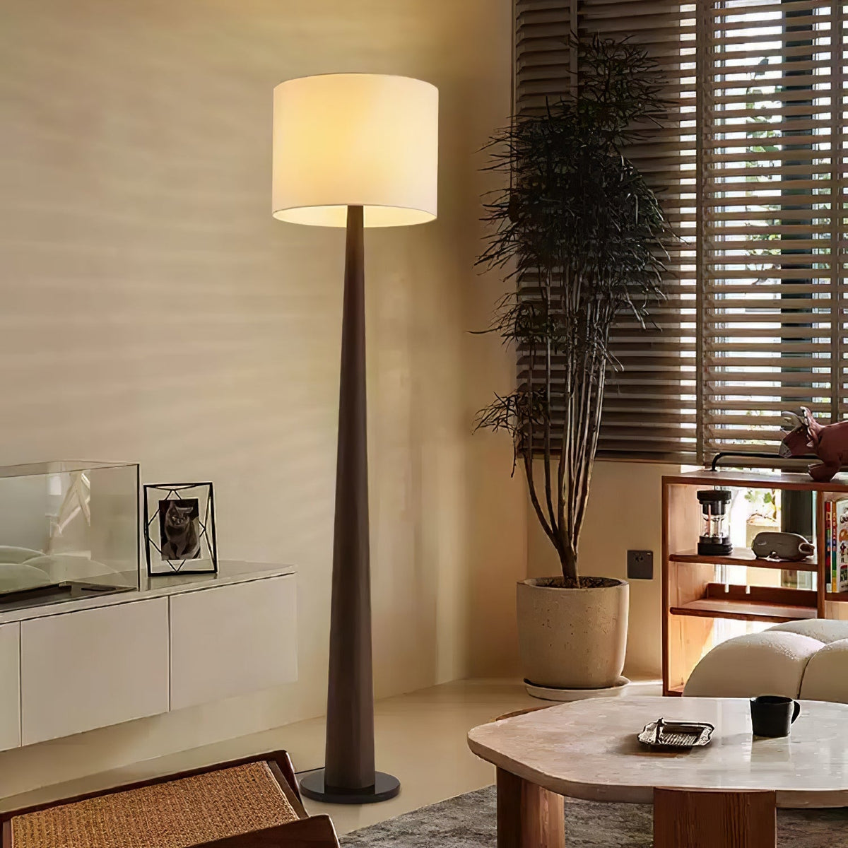 Ersilir lámpara de pie cilíndrica de madera