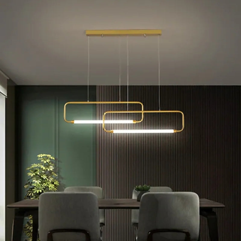 Arisha Moderna Rectangular Metal Lámpara Colgante, Negra/Dorada