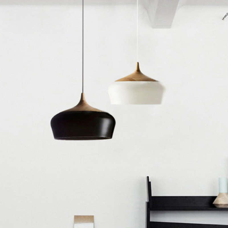Nordic Minimalista Semicircular Matel/Madera Lámpara Colgante Blanca/Negra