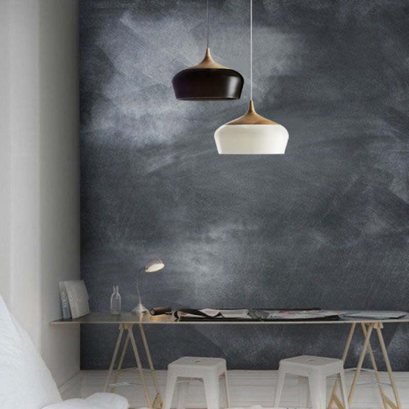 Nordic Minimalista Semicircular Matel/Madera Lámpara Colgante Blanca/Negra