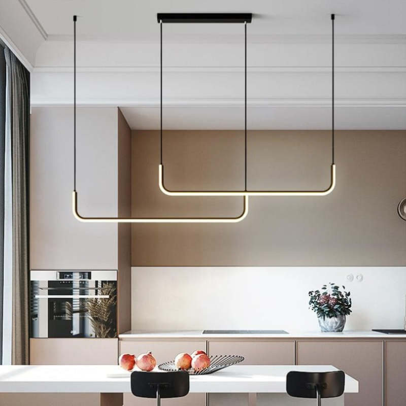 Arisha Minimalista Lineal Metal/Sílice Lámpara Colgante Dorada/Negra