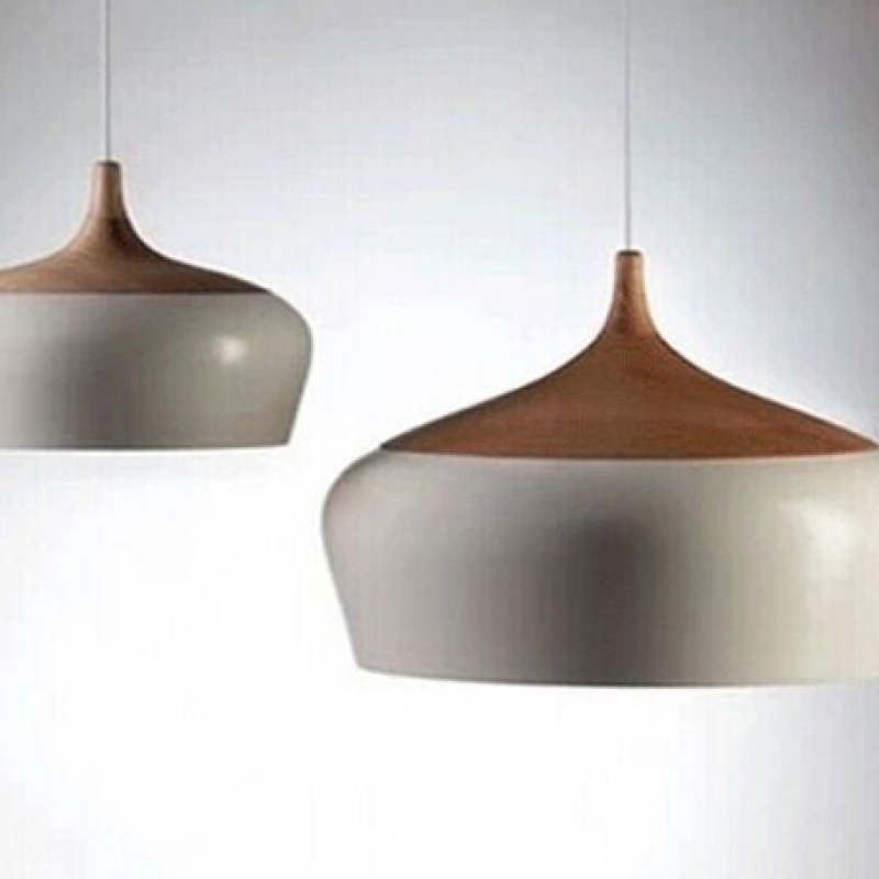 Nordic Minimalista Semicircular Matel/Madera Lámpara Colgante Blanca/Negra