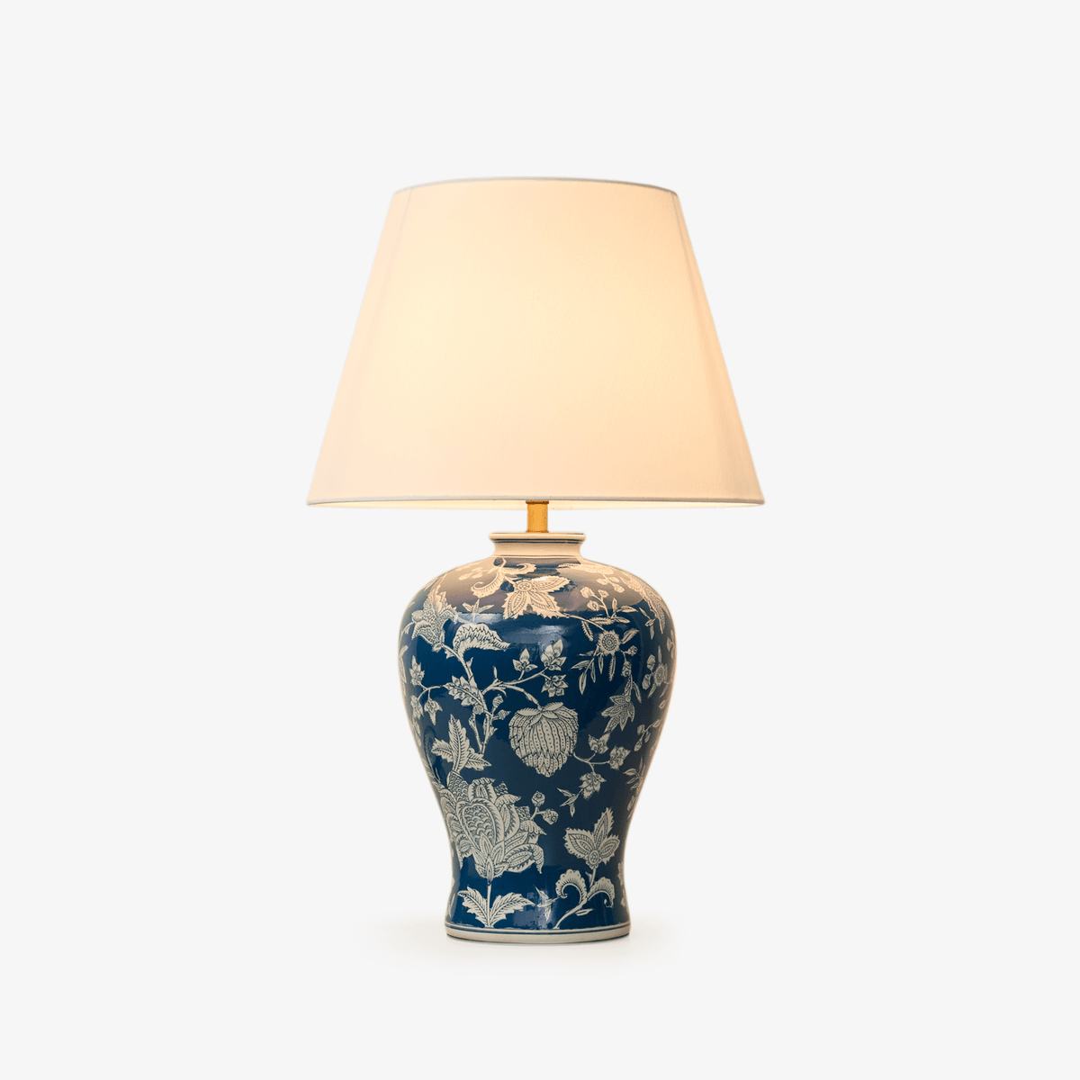 Indigo lámpara de mesa con motivos florales en cerámica