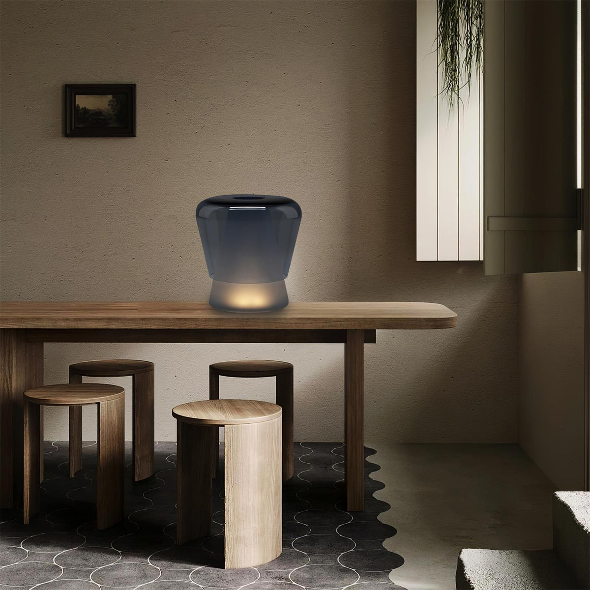 Aurnoril lámpara de mesa de vidrio ahumado