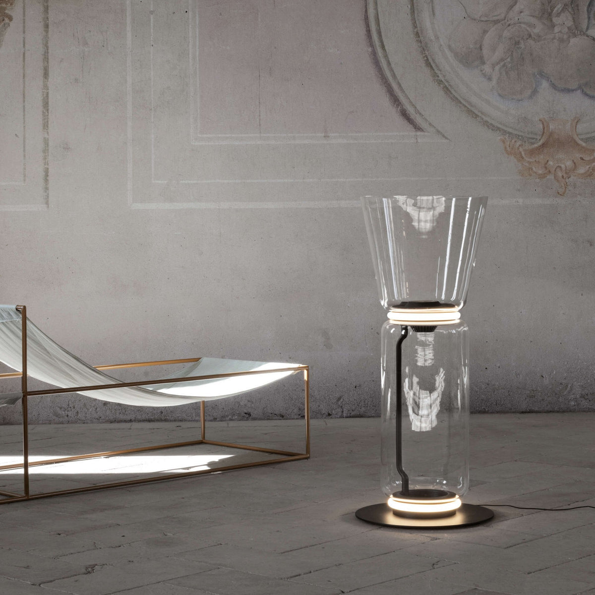 Cyrilys lámpara de pie de bambú con vidrio