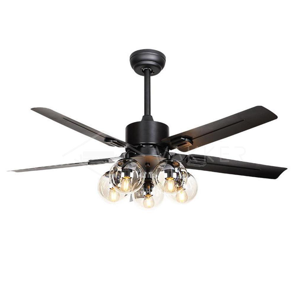 Zazoren ventilador de techo con luz Vintage negro vidrio